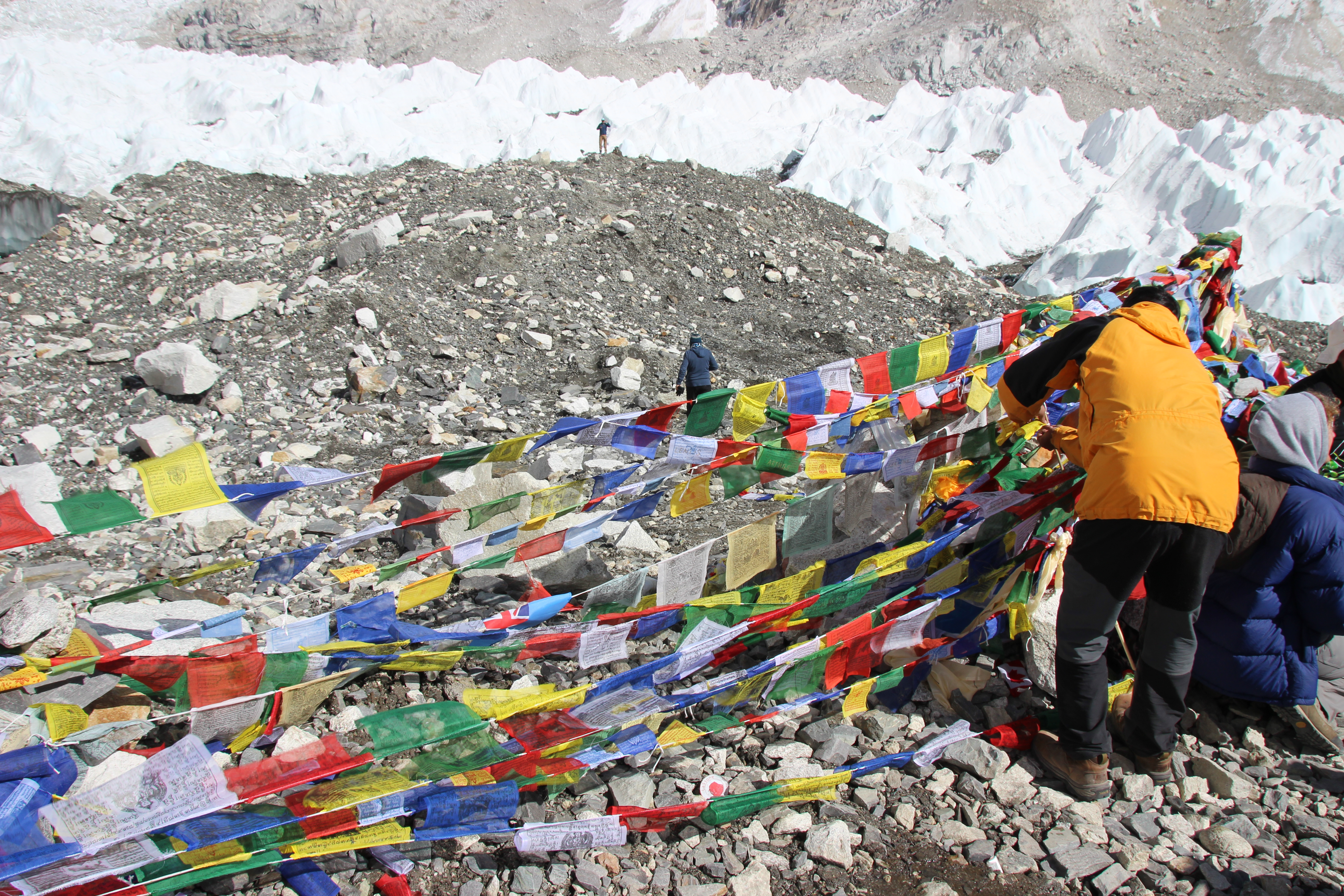 Putting Up Prayer Flags at Everest Base Camp
